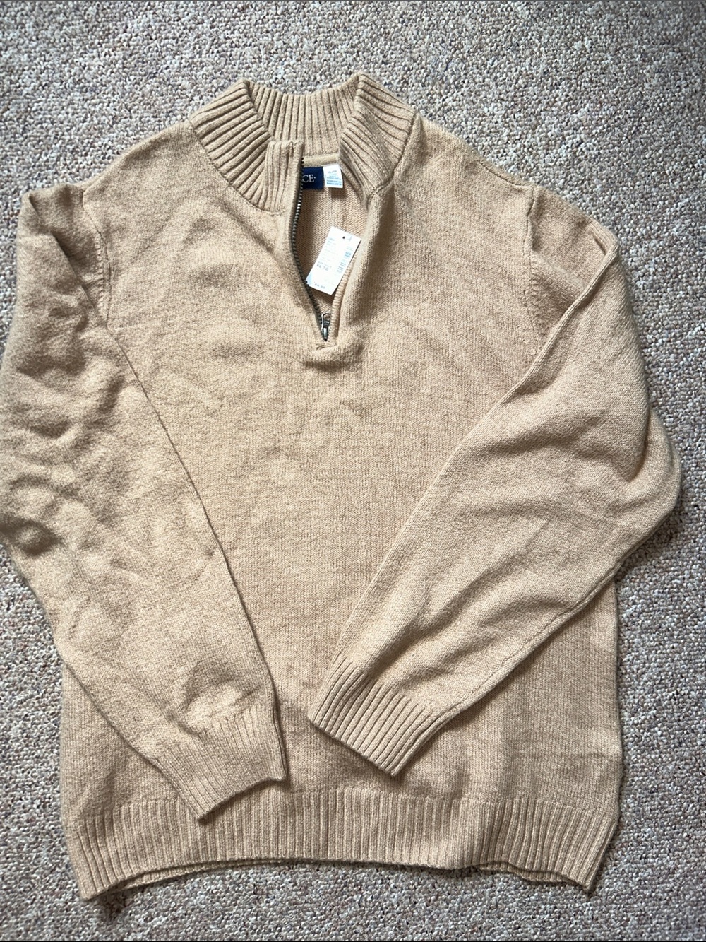 Men's Zip-Neck Sweater in Camel Tan